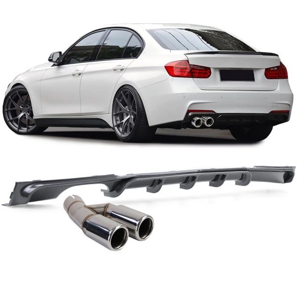 Rear diffuser in carbon look and chrome exhaust pipe for BMW 3 SERIES F30/F31