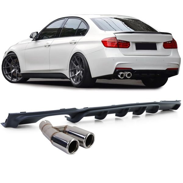 Rear diffuser painted in matt black with double chrome tailpipe for BMW 3 SERIES F30/F31