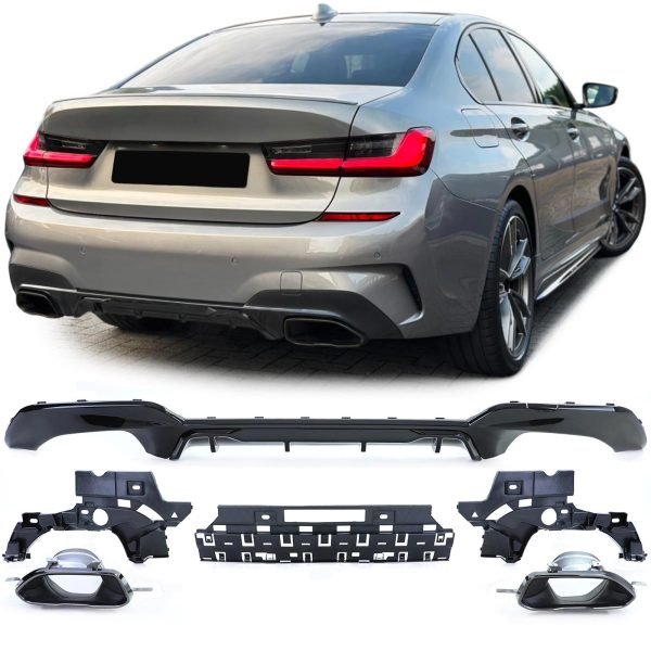 Sport rear diffuser in gloss black with exhaust pipes for BMW 3 SERIES G20/G21