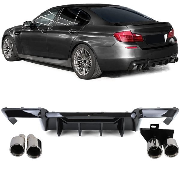 Performance rear diffuser with chrome tailpipes for BMW 5 SERIES F10/F11 - Slika 2