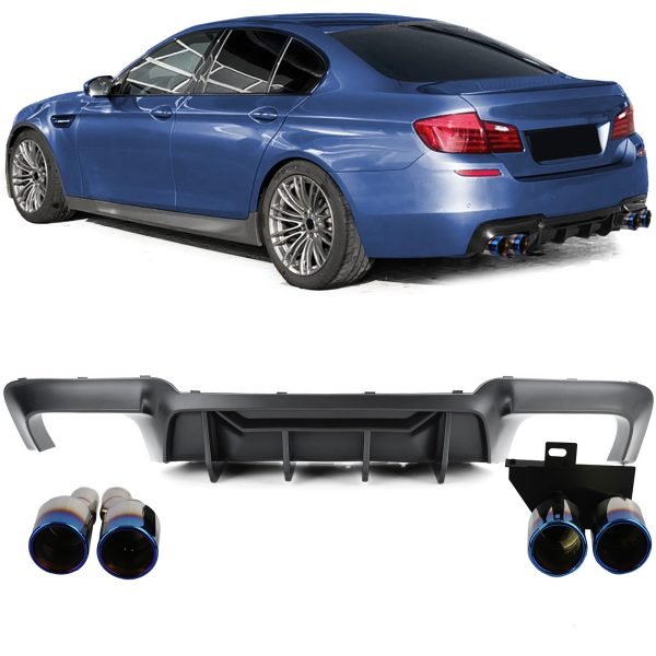 Performance rear diffuser with titanium look duplex tailpipes for BMW 5 SERIES F10/F11
