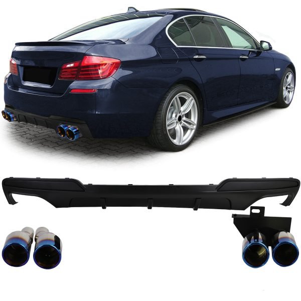 Performance black rear diffuser with titanium look doublex tailpipes for BMW 5 SERIES F10/F11