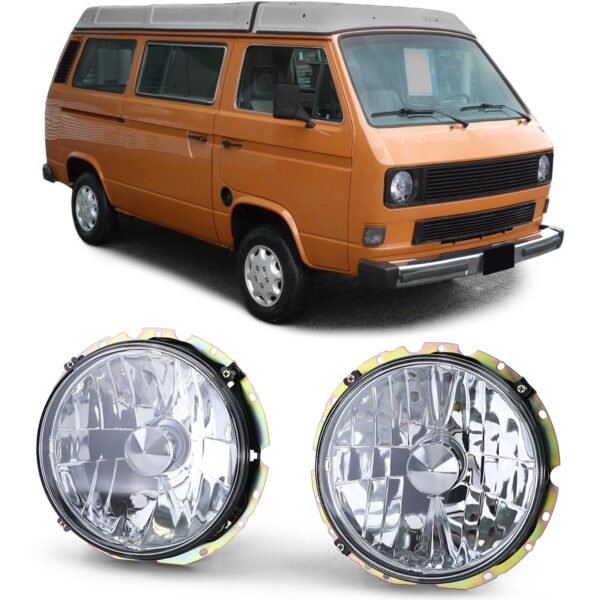 Clear glass headlights H4 chrome for VW T2 73-79 + T3 79-92