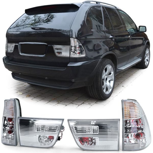 Clear glass silver chrome tail lights for BMW X5 E53
