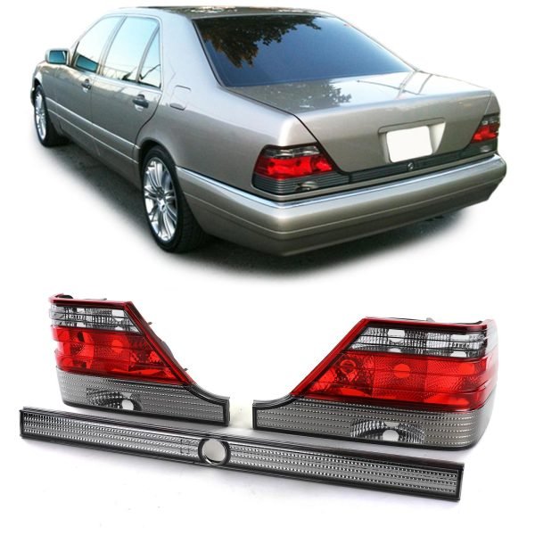 Clear glass tail lights with red and black lock strip for MERCEDES S-CLASS W140