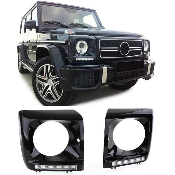Gloss black headlight covers with LED daytime running lights for MERCEDES G-CLASS W463