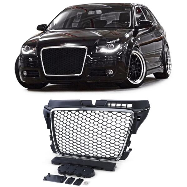 Sport matt black and chrome honeycomb front grille for AUDI A3 8P