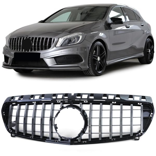 Sport gloss black and chrome front grill for MERCEDES A-CLASS W176
