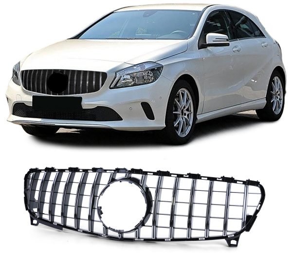 Sport gloss black and chrome front grill for MERCEDES A-CLASS W176