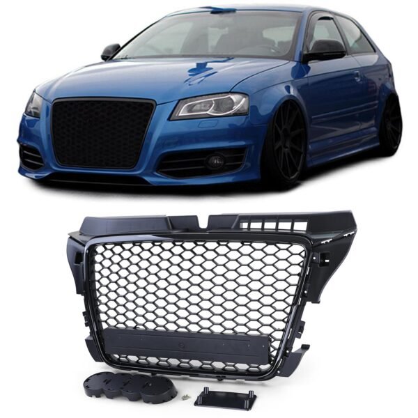 Sport gloss black honeycomb front grille for AUDI A3 8P