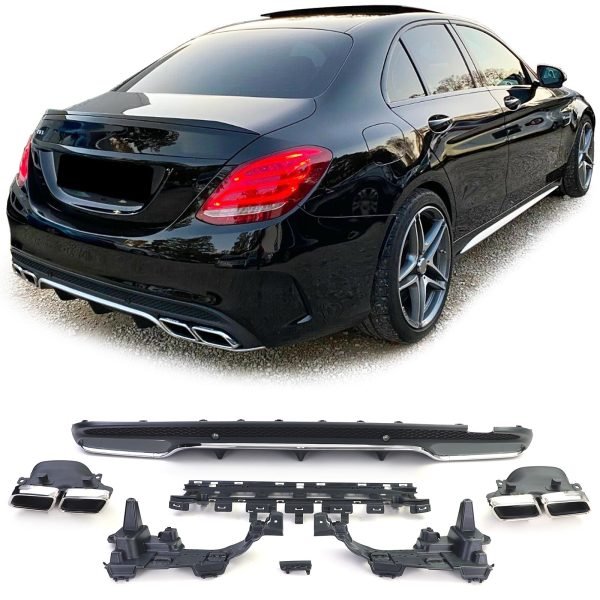 Sport rear diffuser with chrome tailpipes for MERCEDES C-CLASS W205/S205