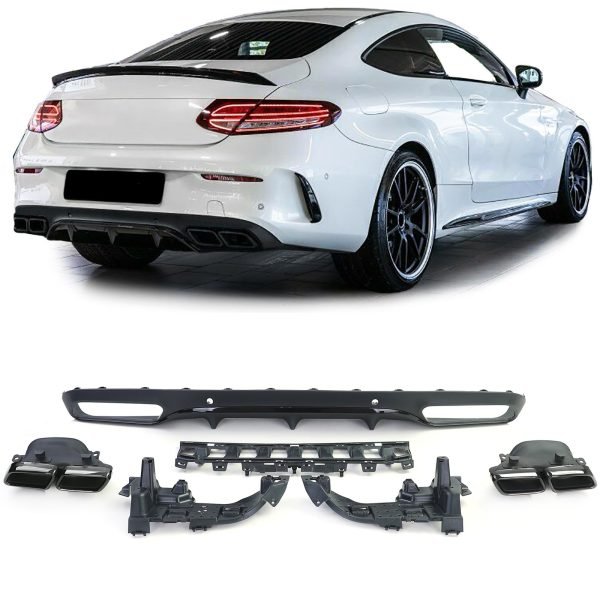 Sport rear diffuser with black tailpipes for MERCEDES C-CLASS C205