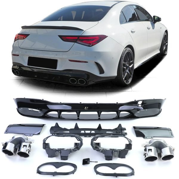 Sport gloss black rear diffuser with chrome tailpipes for MERCEDES CLA C118/X118