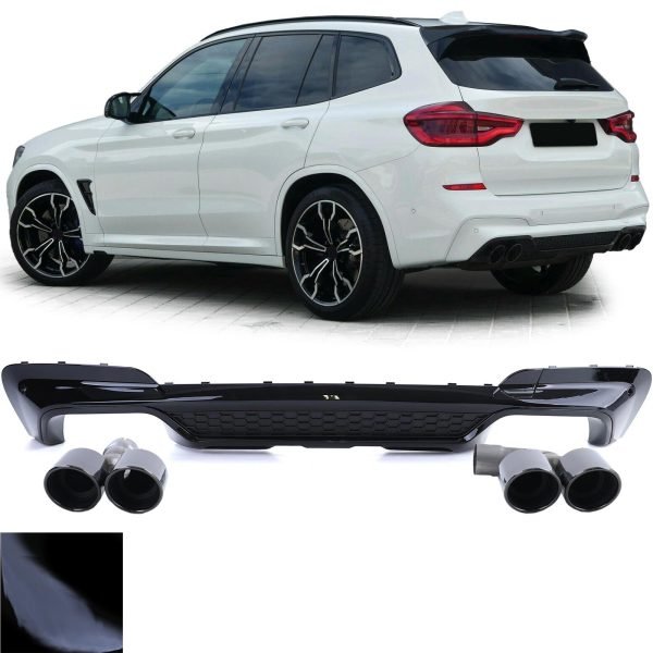 Performance gloss black diffuser with black tailpipes for BMW X3 G01