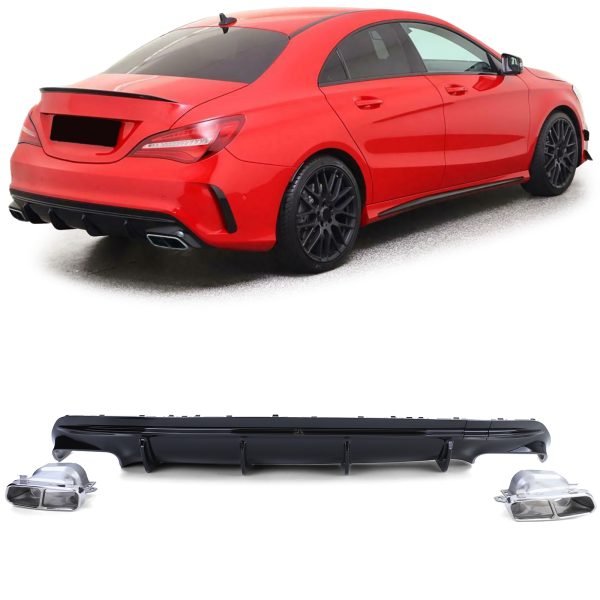 Sport gloss black rear diffuser with chrome tailpipes for MERCEDES CLA C117
