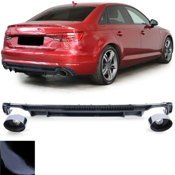 Sport gloss black rear diffuser with exhaust tailpipes for AUDI A4 B9