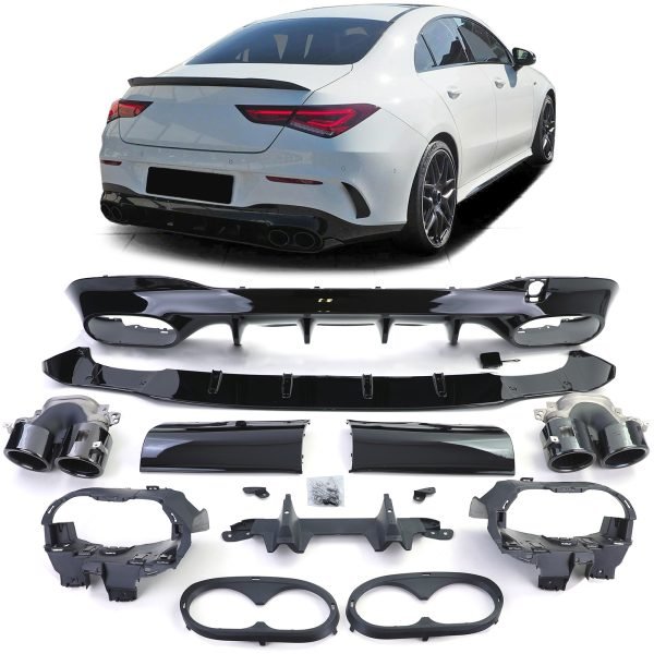 Sport rear diffuser with black tailpipes for MERCEDES CLA C118/X118