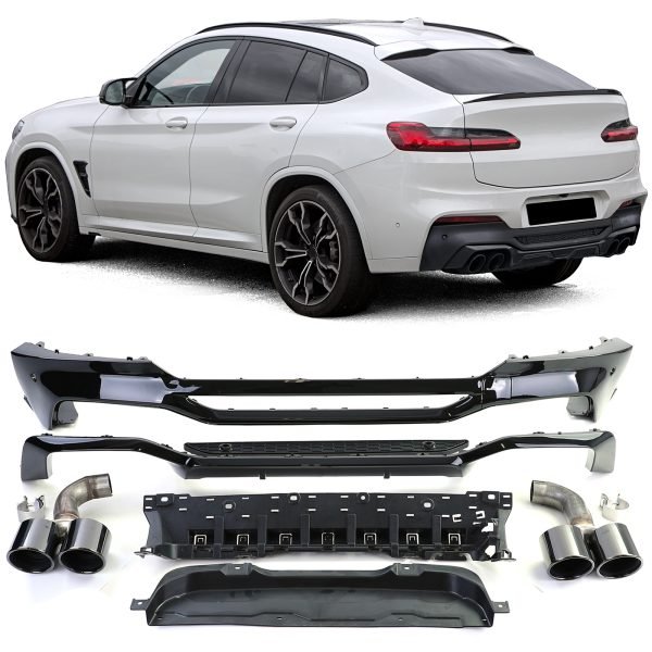Performance gloss black diffuser with black tailpipes conversion for BMW X4 G02