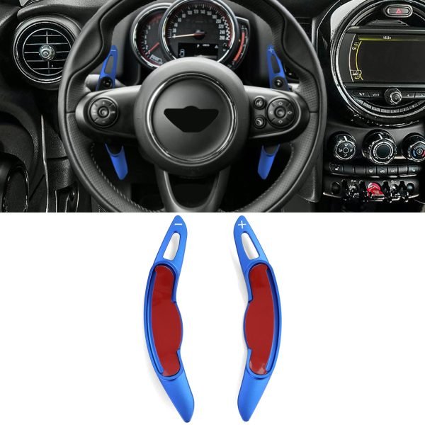 Blue aluminum paddle shifter extensions for MINI Cooper F55/F56/F57