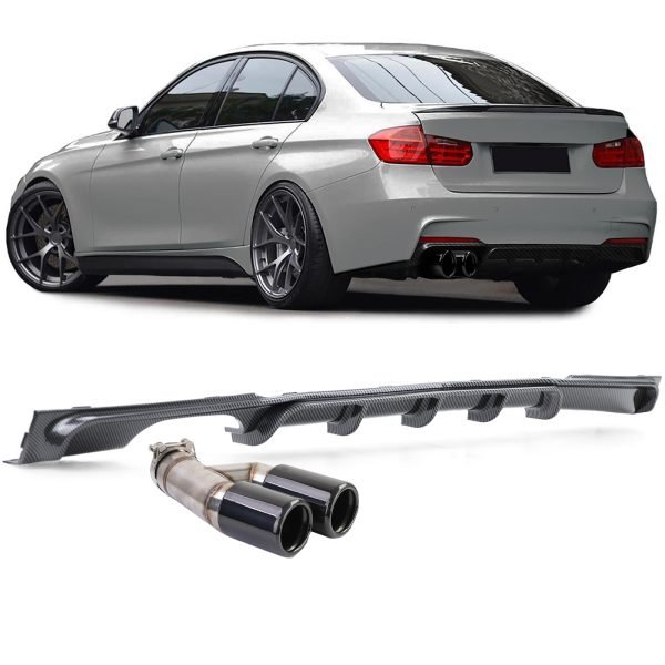Carbon look rear diffuser with black tailpipes for BMW 3 SERIES F30/F31