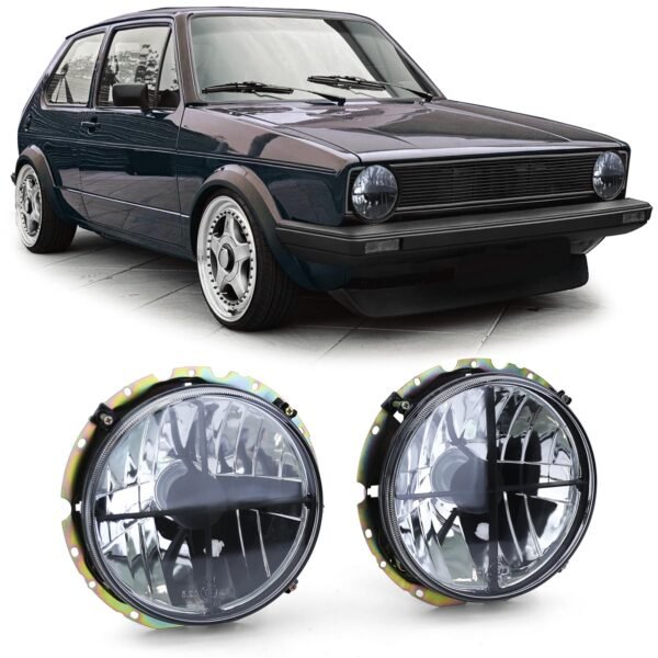 Headlights with Crosshair (Black Smoke) for VW Golf 1 + Cabrio 74-83