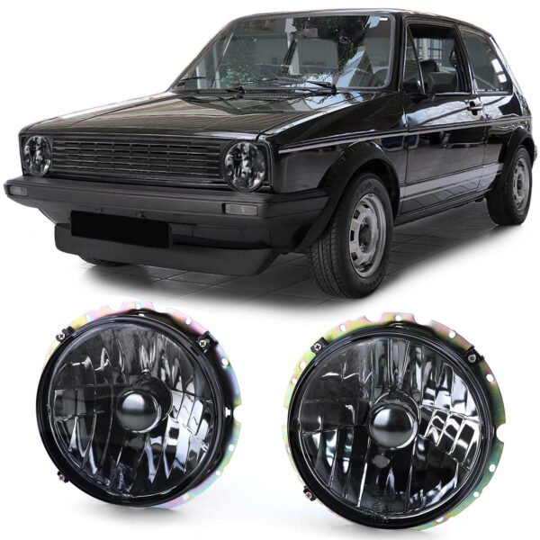 Headlights H4 (Black Smoke) for VW Golf 1 + Cabrio 74-83