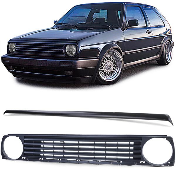 Grille without emblem (black) with grille spoiler for VW Golf 2 83-91