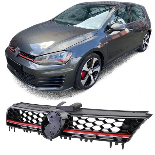 Honeycomb grille black gloss with red strip for VW Golf 7 12-17 GTI