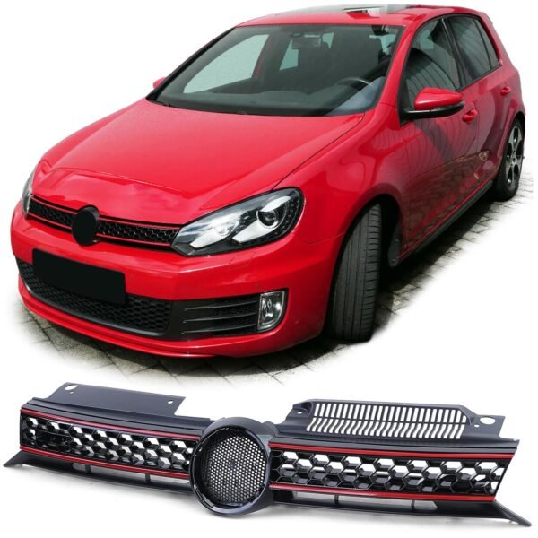 Grille black gloss with red strips for VW Golf 6 also GTI 08-13