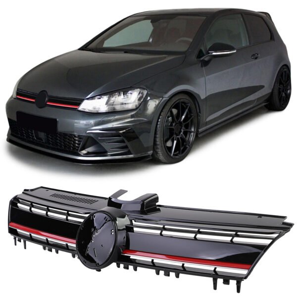 Grille Black Gloss with Red Strip for VW Golf 7 + GTI 12-17