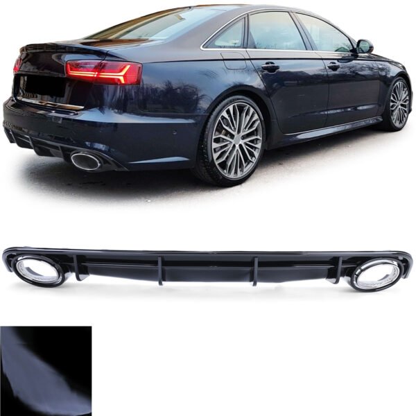 Sport gloss black rear diffuser with chrome tailpipes for AUDI A6 C7