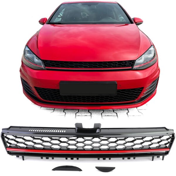 Honeycomb grille without emblem (black gloss) for VW Golf 7 12-17 also GTI