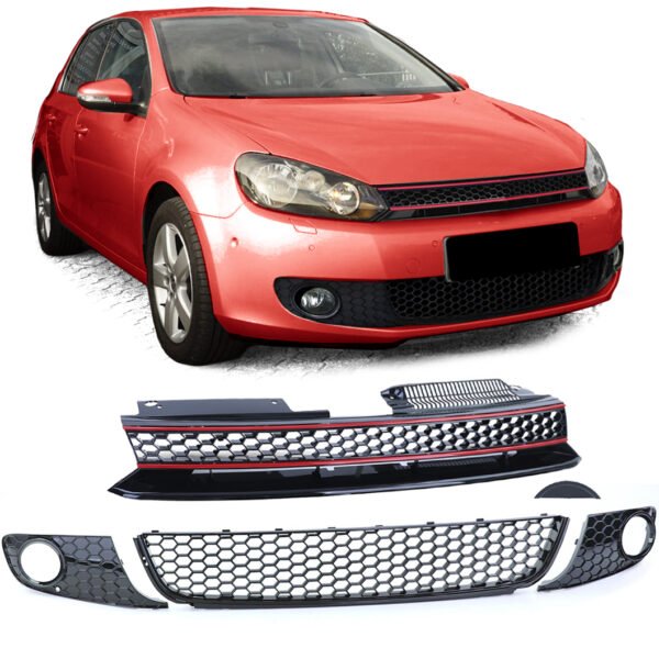 Honeycomb grille without emblem + bumper grille for VW Golf 6 08-13