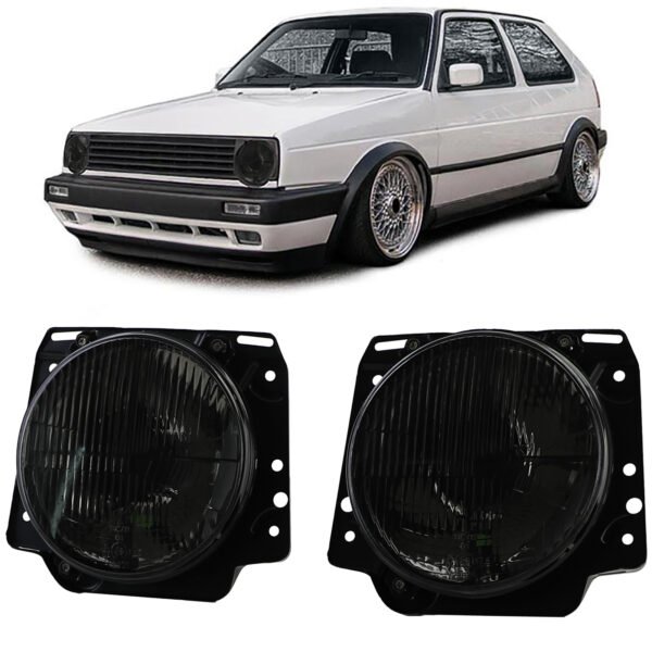 Headlights H4 with crosshair grooved (Black Smoke) for VW Golf 2 83-91