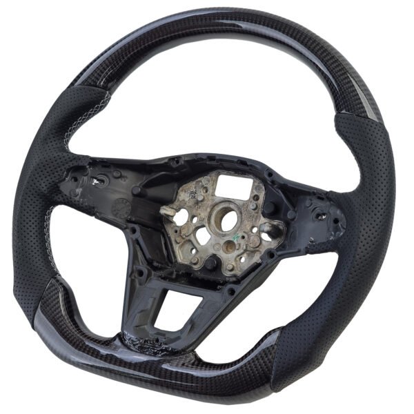 Sports steering wheel with real carbon and perforated leather for VW Golf 8 without shift paddles