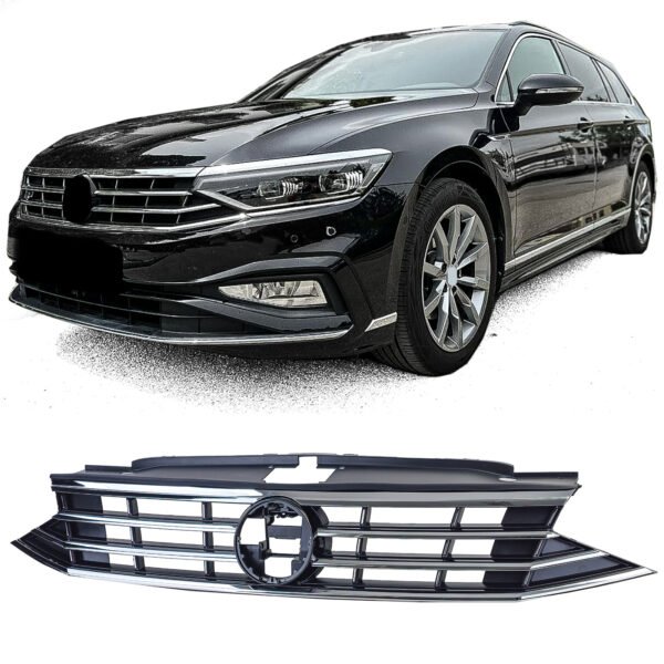 Black radiator grille with chrome strips for VW PASSAT B8