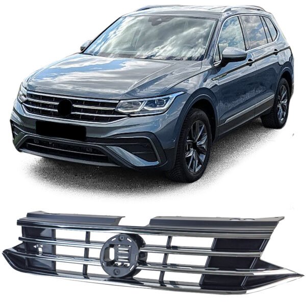 Black radiator grille with chrome strips for VW TIGUAN II