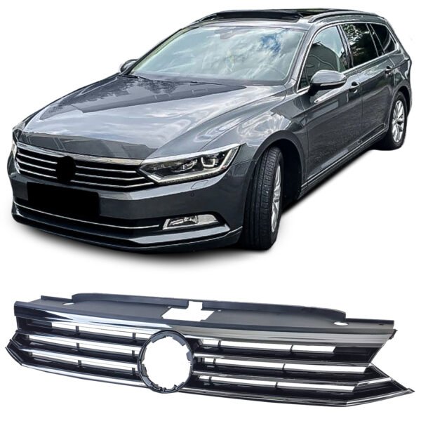 Black radiator grille with chrome strips for VW PASSAT B8
