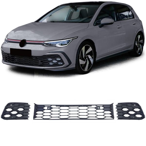 3-piece matt black honeycomb front bumper grille for VW GOLF 8 GTI GTD
