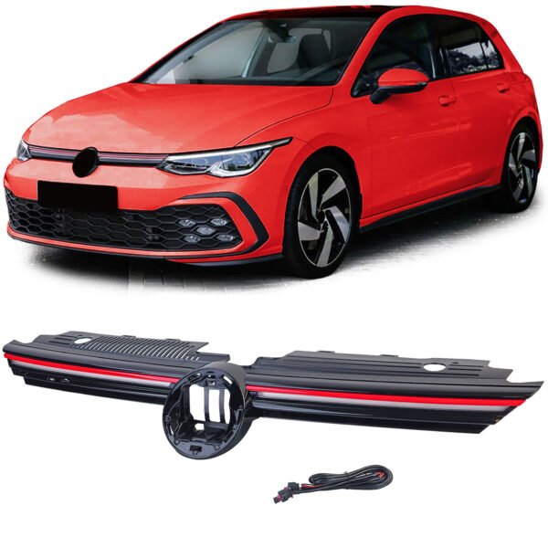 Grille with red trim illuminated for VW Golf 8 also GTI GTD R-Line 19-24